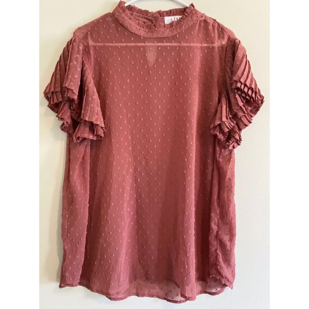 L.I.F.E Love is for Eternity Shirt Crewneck Bell Pleated Sleeve Textured Dots 3X